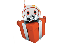 Give the gift of Logix - Robot holding a present.