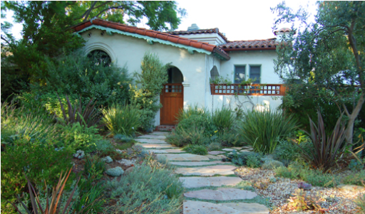 A California house with drought-resistant landscaping